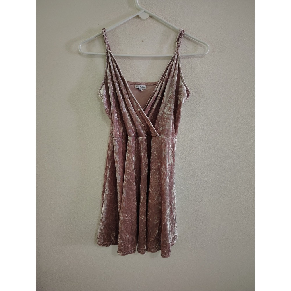 Love Fire Pink Crushed Velvet Mini Dress Surplice V-Neck Spaghetti Strap‎ Large
